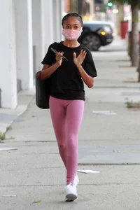 Skai Jackson in pink leggings at the DWTS studio in Los Angeles