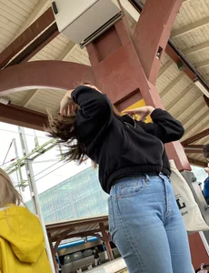 Train station pretty girl in tight jeans
