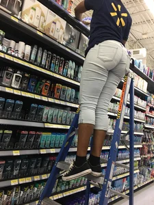 Walmart ebony employee in white jeans with a nice ass