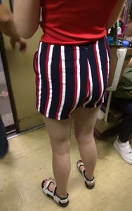 Hot Booty in Striped Shorts Subway Train Candid