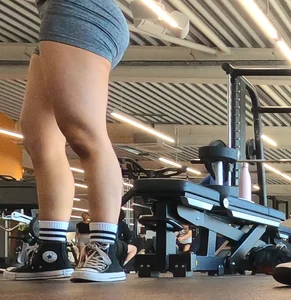 Cute gym blonde with orange hair ribbon
