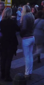 Skinny booty in tight pants, a street candid crosswalk creepshot