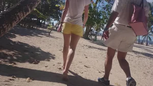 Milf in yellow shorts with vpl and a wedgie