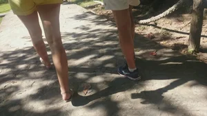 Milf in yellow shorts with vpl and a wedgie