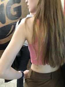 Extremely cute teen in a fast food restaurant