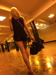 Tall Blonde Girl with Long Muscular Legs Candid