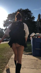 Chubby College Girl in Black Knee Socks and Short Skirt Street Closeups and Upskirt Candid Pics