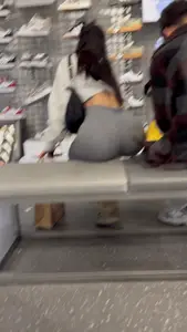 Slim Latina hottie in gray leggings on the escalator (OC, GIFs)
