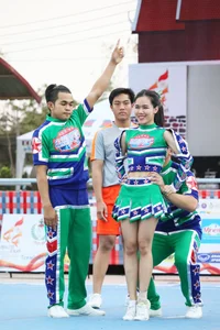 Bunch of athletic Thai cheerleaders at a competition