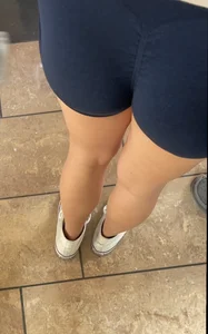Blonde teen with super tight spandex shorts, up close