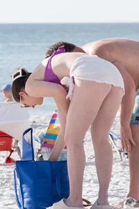 Pale chick in tiny purple thong
