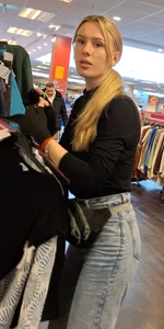 Beautiful blonde girl in jeans