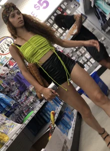 Hoodrat in leather booty shorts