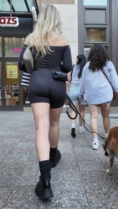 Blonde walking her dog