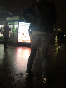Cute Girl in Leather Jacket and Tight Jeans - Late Evening City Creepshot