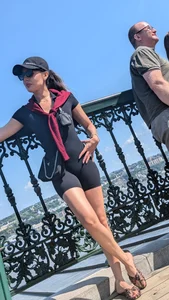 Very slim asian in black short legging. (VPL) OC
