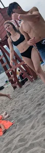 beautiful tight brunette hair girl in black bikini. OC