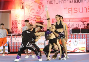 Bunch of athletic Thai cheerleaders at a competition