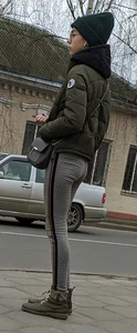 Girl in Grey Tights with Nice Legs and Booty Street Winter Creepshot