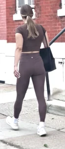 Sporty teen in brown tight yoga pants