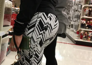 Black and white patterned leggings booty on cute girl at Target