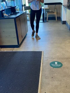 Hot blonde getting coffee