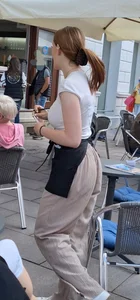 Pretty and slim waitress with big tits