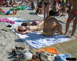 Beach voyeur babes in bikinis, thongs and topless