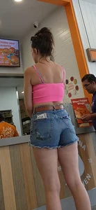 Sexy MILF in Her High Waisted Jean Short and Tight Pink Tanktop w/ Her Redheaded Friend w/ a Pretty Nice Thick Ass