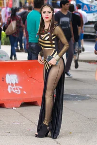 Sexy brunette in hot costume outfit