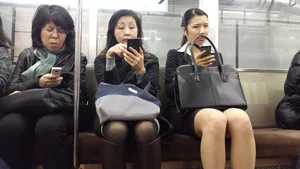 Candid Asian Girl in a Skirt With Pale Legs Subway Train Creepshot