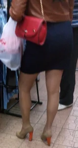 Hot legs in pantyhose and booty in skirt at the store creepshots