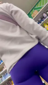 Petite Milf in purple leggings