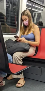 A Masked Girl in Pants in a Public Train Creepshots Gallery, Nice Ass
