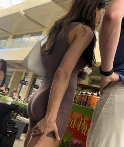 Brunette with tight and perky ass in brown one-piece (OC)