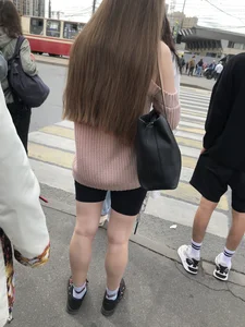 Spandex shorts candid girl