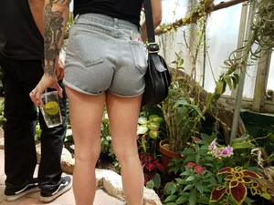 Candid Blonde In Denim Shorts in a Botanical Garden Creepshots