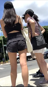 Skinny Chinese in lululemon shorts, leggy