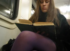 Sexy girls in skirts, stockings and upskirts on the train