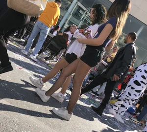 Carnival girls wearing pantyhose, spandex shorts, stockings, skirts and other outfits