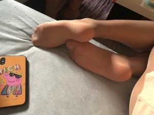 Feet in Pantyhose Home Bed Selfie