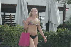 Saint Patrick's Day girls in bikinis at Deerfield Beach in Florida
