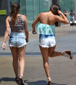 2 sexy friends in cut off shorts in Las Vegas