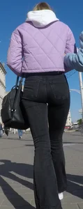 Juicy ass in black tight jeans and nice skinny legs street closeups