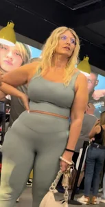 Plump Dumpy Blonde MILF in turquoise two-piece Spandex