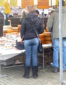 Street butts in tight blue jeans