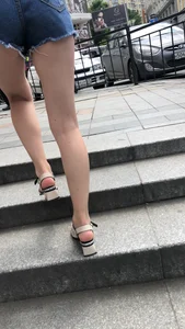 Hot Legs in Mini Shorts City Creepshot - Girl Walking up the Stairs