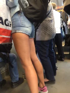 Hot Ass in Denim Mini-Shorts Bus Closeup Creepshot - Awesome Legs