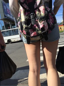 Sexy Girl in Denim Shorts With Awesome Legs on the Crosswalk Huge Creepshots Collection
