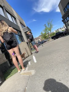 Plump teen VPL biker shorts